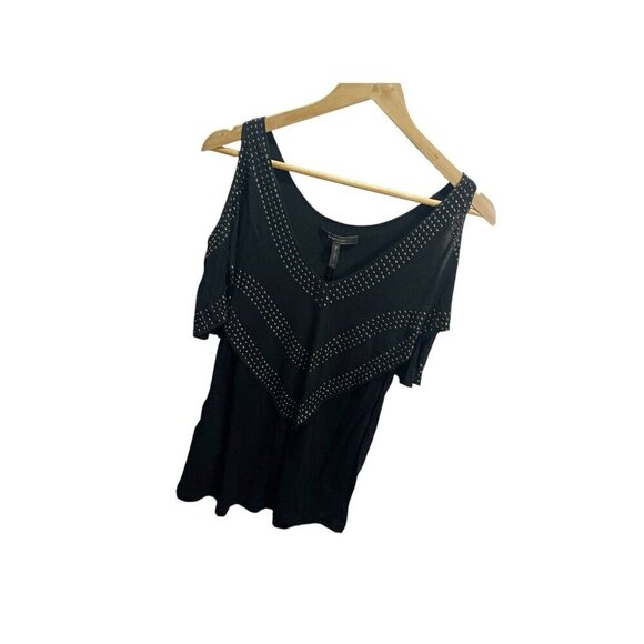 BCBGMaxAzria COLD SHOULDER Black Studded Blouse XS Stretch Y2K NEW - Picture 1 of 5